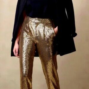 NWT BANANA REPUBLIC AVERY WOMENS SPARKLE GOLD PANTS MID RISE  6